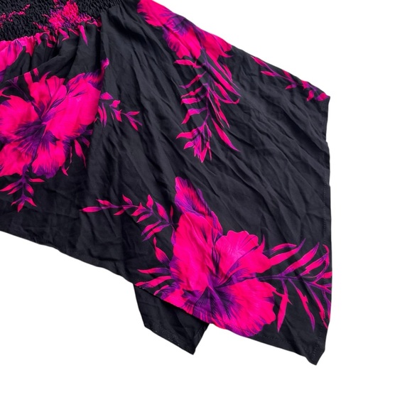 Tropical Women’s OS Pink, Purple Black Hibiscus Floral Halter Handkerchief Dress - Picture 13 of 16